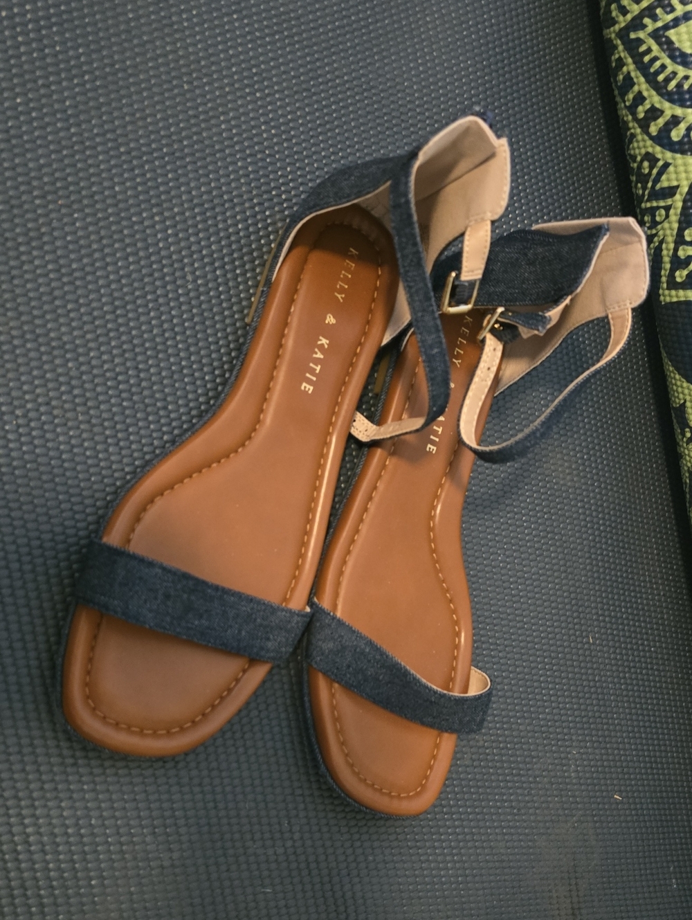 Kelly & Katie Two-Tone Navy and Tan Ankle-Strap Sandals